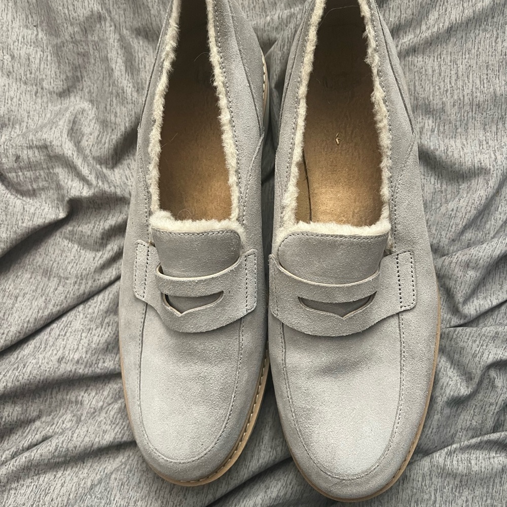 Gray Suede Ugg Loafers with Fur Lining